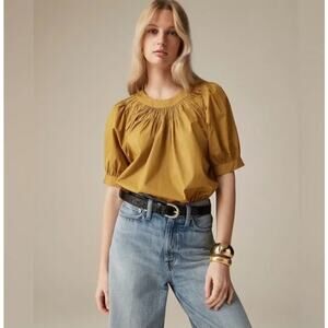J. Crew Smocked Poplin Puff Sleeve Top Honey Brown Regenerative Cotton S